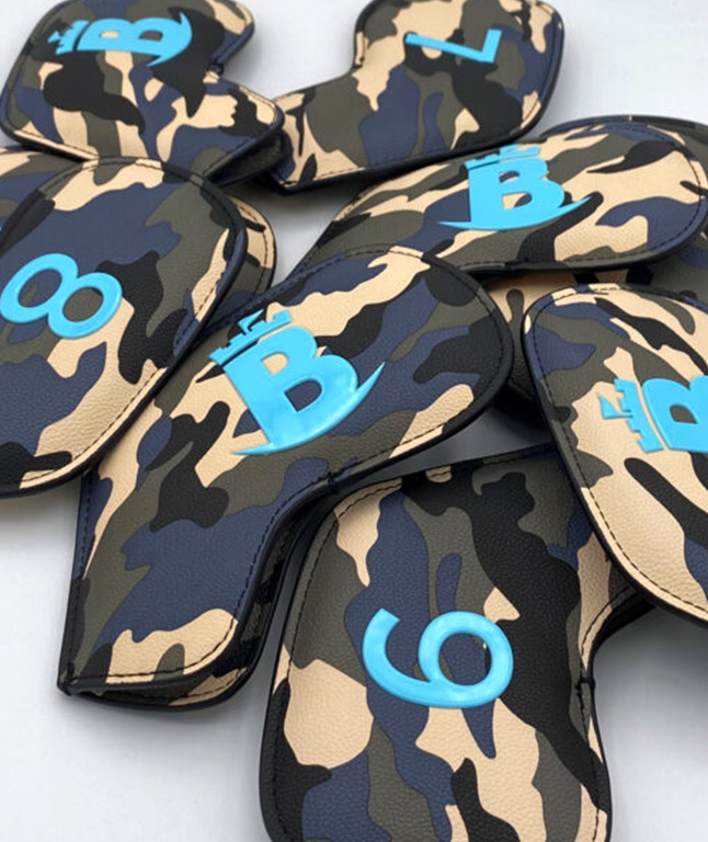 The 9-piece set Baron Meraki Iron Headcovers, Camouflage with Blue